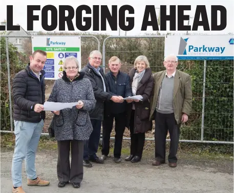  ??  ?? Edward Dowling (builder) going over the plans for the extension of the Forge in Churchill with Nora Landers (Chairperso­n of the Churchill Forge group). Also pictured are Dermot Crowley, Jim Wrenn, Colette O’Sullivan and Johnny Foley.