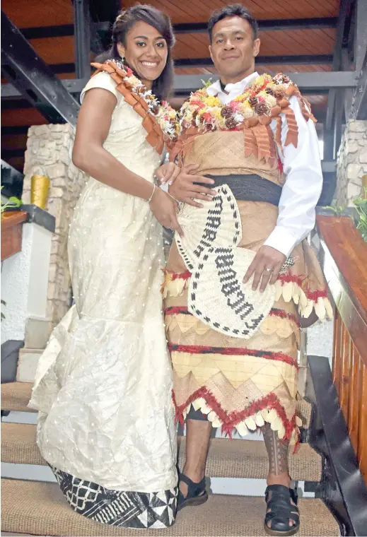 ?? Photo: Waisea Nasokia ?? Maria Lutua with husband Fugavai Rusivakula at their reception on August 24, 2017.