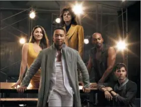  ?? (JAMES DIMMOCK/NBC VIA AP ?? This image released by NBC shows, clockwise from foreground center, John Legend as Jesus Christ, Sara Bareilles as Mary Magdalene, Alice Cooper as King Herod, Brandon Victor Dixon as Judas Iscariot and Jason Tam as Peter from the NBC production, “Jesus...