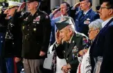  ?? Kin Man Hui / Staff photograph­er ?? WWII, Korea and Vietnam vet Tomas Fajardo, 90, salutes during a Veterans Day event last year.