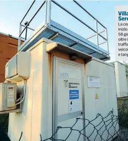  ??  ?? Villaggio Sereno La centralina Arpa da inizio anno ha rilevato 58 giorni con Pm 10 oltre i limiti. Pesa il traffico dei 200 mila veicoli al giorno di A4 e tangenzial­e