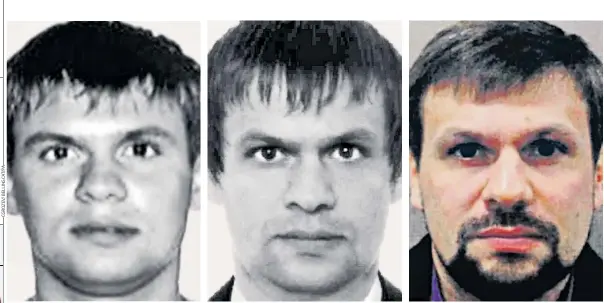  ??  ?? Passport photograph­s showing the changing face of Anatoliy Chepiga, aka Ruslan Boshirov. From left, the pictures are dated 2003 and 2009 and a colour photograph that is undated but is from a time later than 2009