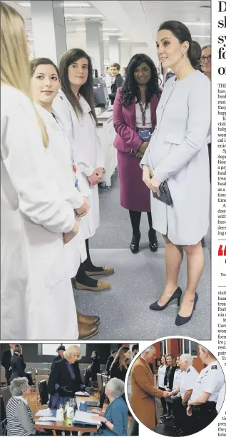  ?? PICTURES: PA WIRE. ?? HELPING HANDS: Top, The Duchess of Cambridge is shown around a laboratory during her visit to King’s College London; above, the Duchess of Cornwall at The Clink; The Prince of Wales at HMP Styal.