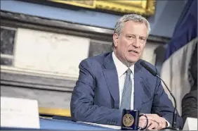  ?? Mark Kauzlarich / Washington Post News Service ?? Bill de Blasio, seen here in 2020, is expected to announce a steep decline in New York City’s property tax revenue.