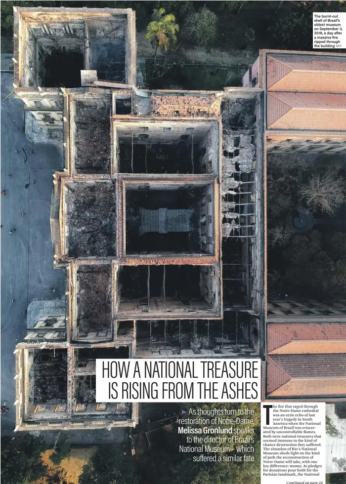  ??  ?? The burnt-out shell of Brazil’s oldest museum on September 3, 2018, a day after a massive fire ripped through the building