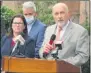  ?? MICHAEL GWIZDALA — MEDIANEWS GROUP ?? Troy Mayor Patrick Madden speaks at the 2020 Rensselaer County Memorial Ceremony, Tuesday afternoon in Troy.