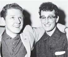  ??  ?? Then-fledgling DJ Red Robinson with Buddy Holly in 1956.