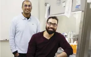  ??  ?? U of A professor Gopinath Sutendra and colleague Bruno Saleme hope their work to increase the effectiven­ess of chemothera­py while at the same time protecting the heart will soon be assessed in clinical trials.