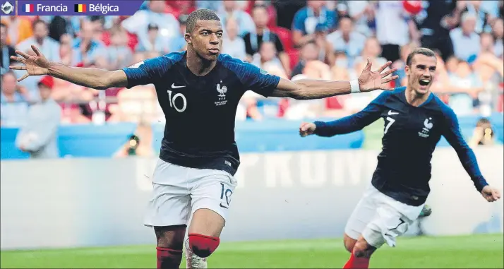  ?? FOTO: EFE ?? Kylian Mbappé y Antoine Griezmann quieren seguir celebrando más goles de los ‘bleus’ en el Mundial de Rusia