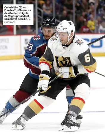  ?? PHOTO AFP ?? Colin Miller (6) est l’un des 11 défenseurs des Golden Knights de Vegas possédant un contrat de la LNH.