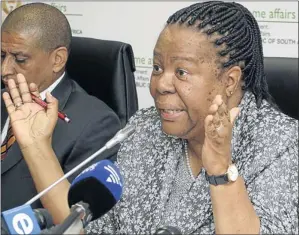  ?? Picture: PUXLEY MAKGATHO ?? Home Affairs Minister Naledi Pandor speaks to the media yesterday about the wanted British citizen, Samantha Lewthwaite, dubbed the White Widow. She said the passport issued to her had been cancelled.