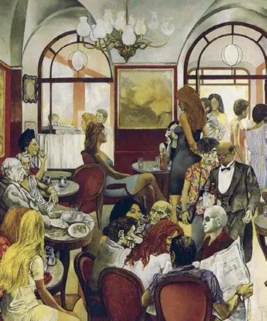  ??  ?? Renato Guttuso dipinge nel 1976 due versioni del Caffè Greco: questa è esposta al Museo Ludwig di Colonia