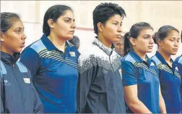  ?? SANJEEV VERMA / HT PHOTO ?? Boxers like Manisha (extreme left) have shown spark ahead of the world meet which will be their biggest stage ever.