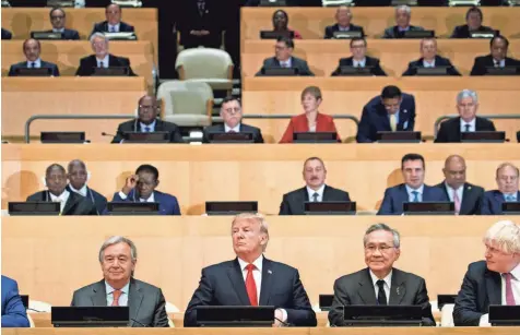  ?? EVAN VUCCI, AP ?? President Trump attends a meeting with other world leaders on “Reforming the United Nations: Management, Security and Developmen­t” on Monday. The president will address the U.N. General Assembly on Tuesday.