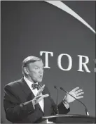  ?? The Canadian Press ?? John Honderich, chairman of the TorStar board, speaks to shareholde­rs in Toronto on May 7, 2014.