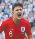  ??  ?? ECSTASY: England’s Harry Maguire celebrates his goal.