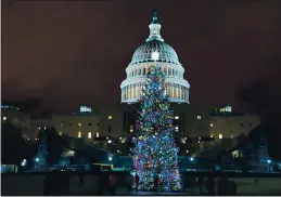  ?? JOSE LUIS MAGANA — THE ASSOCIATED PRESS ?? The U.S. Capitol Christmas Tree at night after negotiator­s sealed a deal for COVID relief on Sunday.