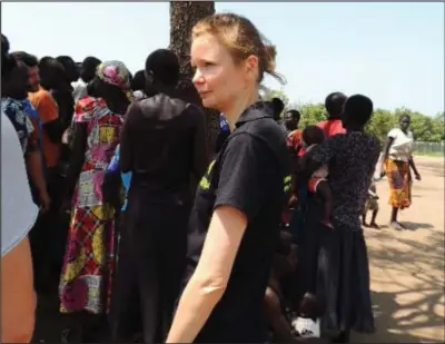  ??  ?? Sara Cowan, above, has been in Uganda, seeing the plight of refugees from the civil war in South Sudan, top