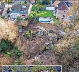  ?? Pictures: ADAM GERRARD ?? Shocking... gardens disappear after the landslide. Left, what properties looked like before slip