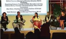  ?? Atiq-ur-Rehman/Gulf News ?? From left: Moderator Eithne Treanor, Managing Director of ETreanor Media, Rapelang Rabana Founder and Chief Executive Officer of Rekindle Learning Global Shaper, Chetna Sinha, Founder and Chairwoman of Mann Deshi Foundation, Alia Khan Chairwoman of...