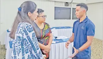  ?? Picture: SUPPLIED ?? Fiji intern Senirusi Moceica, right, shares his thoughts with fellow interns.