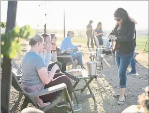  ??  ?? A sunset hike at Livermore’s Murrieta’s Well winery includes golden hour views, wine and a vineyard picnic of small bites created by the winery’s culinary team paired with handcrafte­d wines, below.