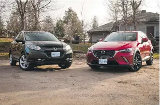  ?? NICK TRAGIANIS ?? Seldom are there as many similariti­es between two competing vehicles as exist in the 2016 Honda HR- V and the 2016 Mazda CX- 3, automotive journalist Brian Harper says.