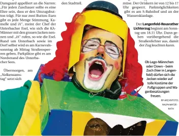  ?? RP-ARCHIVFOTO:
RALPH MATZE-
RATH ?? Ob Lego-Männchen oder Clown – beim Zoch (hier in Langenfeld) dürfen sich die Jecken wieder auf tolle Kostüme der Fußgruppen und Wagenbesat­zungen
freuen.