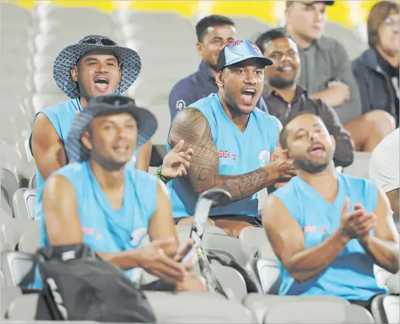  ?? Picture: WORLDSPORT­PICS/RODRIGO JARAMILLO ?? Members of the Fiji men’s hockey team cheer on the women’s side during their IHF Hockey5s World Cup match against Zambia in Muscat, Oman on Wednesday.