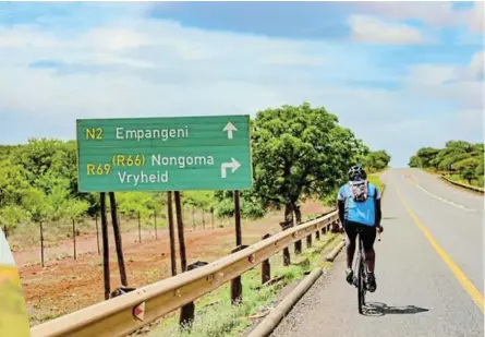  ??  ?? Masango is determined to cycle for a good cause on his way to Cape Town.