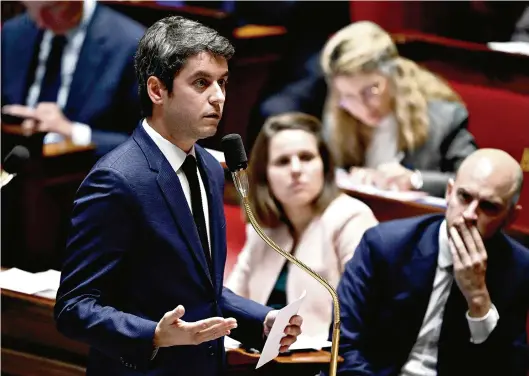  ?? (PARIS, 26 MARS 2024/ JULIEN DE ROSA/AFP) ?? Hier, Gabriel Attal a répondu aux questions de l’Assemblée nationale.