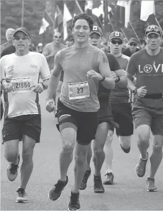  ?? THE CANADIAN PRESS ?? Prime Minister Justin Trudeau took part in the annual Army Run last Sunday. When things get tough for the Liberal government, Andrew MacDougall writes, they send Trudeau out to soft sell the public.