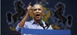  ?? MATT ROURKE - THE ASSOCIATED PRESS ?? Former President Barack Obama speaks as he campaigns in support of Pennsylvan­ia candidates in Philadelph­ia, Friday, Sept. 21.