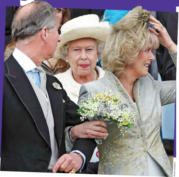  ?? Picture:AFP/GETTY ?? Tensions: The Queen with Charles and Camilla on their wedding day in Windsor on April 9, 2005