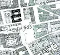  ??  ?? La casa di Leopardi individuat­a nella mappa del Duca di Noja, carta topografic­a riferita alla città di Napoli ed ai suoi contorni, risalente al 1775.