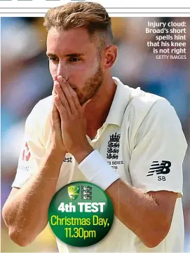  ?? GETTY IMAGES ?? Injury cloud: Broad’s short spells hint that his knee is not right