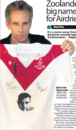  ??  ?? Meet the Diamonds Stiller with the signed Airdrie shirt