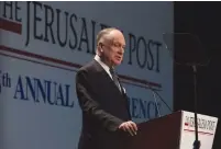  ?? (Noa Grayevsky) ?? WORLD JEWISH CONGRESS President Ronald Lauder addresses The Jerusalem Post’s annual conference last year in New York.
