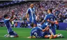  ?? ?? The Espanyol players mob Joselu after the former Stoke and Newcastle striker’s penalty added to Getafe’s woe. Photograph: Quality Sport Images/Getty Images