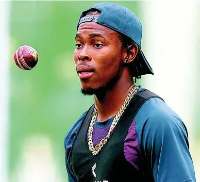  ?? CMC ?? England’s Jofra Archer looks on during a nets session at Lord’s, in London, yesterday.