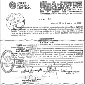  ??  ?? La Corte Suprema dio trámite a la acción de inconstitu­cionalidad de María Epifanía González.