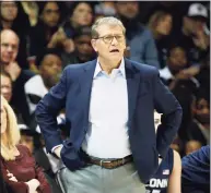  ?? Michael Ainsworth / Associated Press ?? UConn coach Geno Auriemma watches during a Jan. 5 game against SMU.