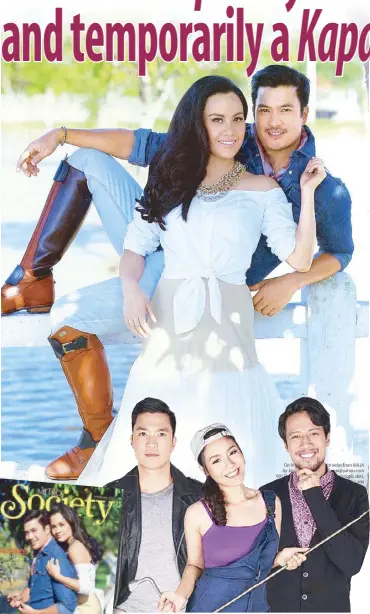  ??  ?? Diether Ocampo and Michelle Cojuangco Barrera are a portrait of a lovely couple in Metro Society magazine’s February 2015 Valentine issue (left). Right: Diether with Ritz Azul and John James Uy, his co-stars in Kapatid Network’s Wattpad Presents’...