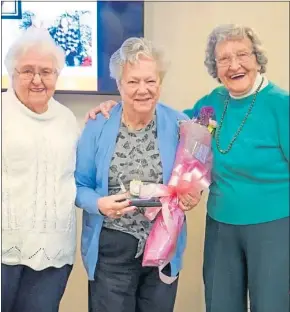  ?? COURTESY OF CHESTNUT KNOLL ?? Chestnut Knoll resident Loretta Fronheiser, center, was presented with the Dene Liott Award by former award winners Virginia Snyder, left, and Barbara Thornton during Chestnut Knoll and FOX Rehabilita­tion’s awards ceremony on Feb. 5.