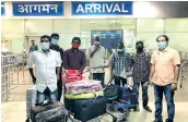  ??  ?? The six fishermen at Chennai airport on Sunday