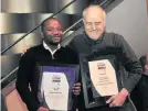  ??  ?? Sunday Times Literary Awards winners Bongani Ngqulunga and Harry Kalmer