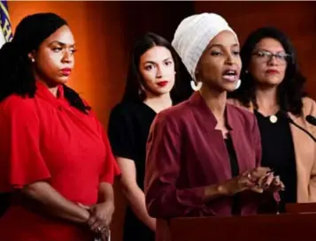  ?? FOTO REUTERS ?? Van links af: Ayanna Pressley, Alexandria Ocasio-Cortez, Ilhan Omar, en Rashida Tlaib.