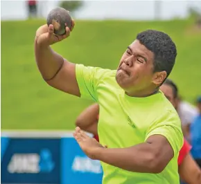  ?? Photo: ?? Nicholas Miller of Marist Brothers High School participat­es in the junior boys shot put at the ANZ Stadium, Suva on Febuary 17, 2021 Leon Lord