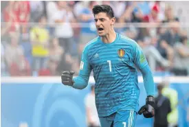  ??  ?? Belgium goalkeeper Thibaut Courtois celebrates a win at the World Cup.