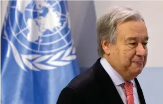  ?? Associated Press ?? ■ U.N. Secretary-General Antonio Guterres speaks during a news conference Sunday at the COP25 summit in Madrid, Spain.